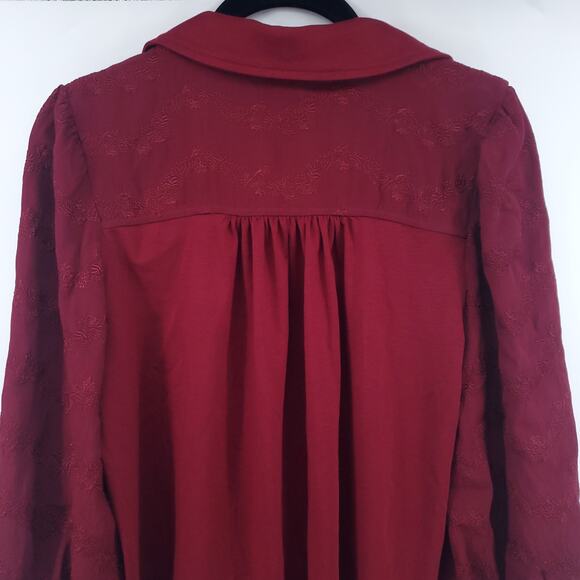 Vanessa Virginia Lenora Vintage Inspired Boho Floral Embroidered Tie Front Top S - Picture 13 of 16